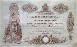 Izski Npbank Rszvnytrsulat rszvny 200 korona 1905 Izsk
