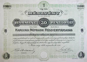 Karczagi Npbank Rszvnytrsasg rszvny 30 peng 1926 Karcag