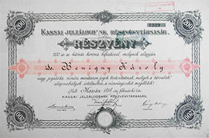 Kassai Jelzlogbank Rszvnytrsasg rszvny 200 korona 1898 Kassa