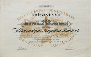 Keleteurpai Forgalmi Bank Rszvnytrsasg rszvny 400 korona 1921