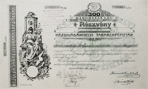 Kzdivsrhelyi Takarkpnztr Rszvnytrsasg rszvny 300 lei 1926
