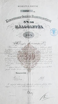 Kisbirtokosok Orszgos Fldhitelintzete zloglevl 200 korona 1912