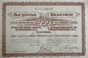 Kishitelbank s Takarkpnztr Rszvnytrsasg rszvny 200 lei 1929 Nagybnya