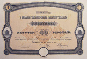 Kbnyai Takarkpnztr Rszvnytrsasg rszvny 40 peng 1931