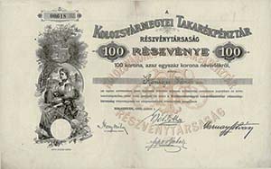 Kolozsvrmegyei Takarkpnztr Rszvnytrsasg rszvny 100 korona 1895