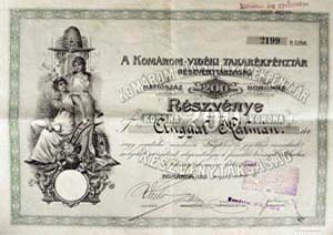 Komrom-Vidki Takarkpnztr Rszvnytrsasg rszvny 200 korona 1926