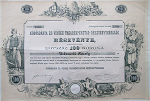 Krsbnya s Vidke Takarkpnztr Rszvnytrsasg rszvny 100 korona 1909