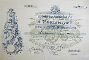Kotori Takarkpnztr Rszvnytrsasg rszvny 200 korona 1911 Kotor