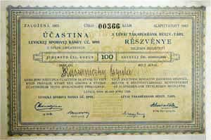 Lvai Takarkbank Rszvnytrsasg rszvny 100 korona 1928 Lva
