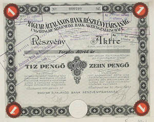 Magyar ltalnos Bank Rszvnytrsasg 10 peng 1926