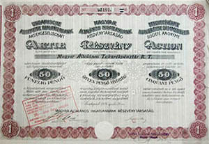 Magyar ltalnos Ingatlanbank Rszvnytrsasg rszvny 50 peng 1926