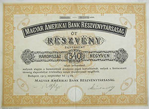 Magyar-Amerikai Bank Rszvnytrsasg rszvny 5x340 korona 1923
