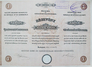 Magyar Bank s Kereskedelmi Rszvnytrsasg rszvny 400 korona 1911