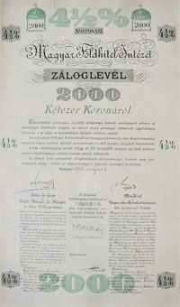 Magyar Fldhitel Intzet 4,5% zloglevl 2000 korona 1916
