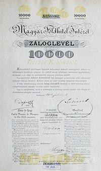 Magyar Fldhitel Intzet 4% zloglevl 10000 korona 1906