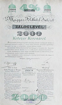Magyar Fldhitel Intzet 4% zloglevl 2000 korona 1900