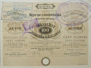 Magyar Ipar s Kereskedelmi Bank rszvny 100 forint 1890