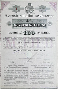Magyar Jelzlog-Hitelbank kzsgi ktelez 100 forint 1896