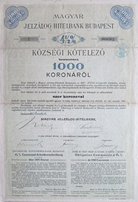 Magyar Jelzlog-Hitelbank kzsgi ktelez 1000 korona 1910