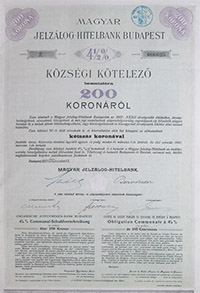Magyar Jelzlog-Hitelbank kzsgi ktelez 200 korona 1911