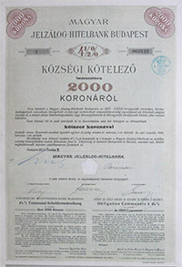 Magyar Jelzlog-Hitelbank kzsgi ktelez 2000 korona 1909