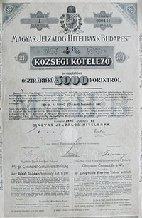 Magyar Jelzlog-Hitelbank kzsgi ktelez 5000 forint 1895