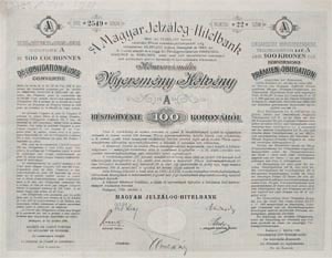 Magyar Jelzlog-Hitelbank nyeremny jegy 100 korona 1906
