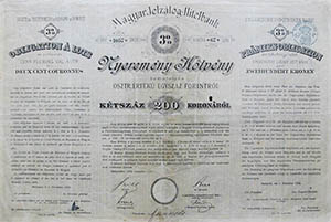 Magyar Jelzlog-Hitelbank nyeremny ktvny 200 korona 1894