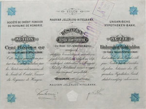 Magyar Jelzlog-Hitelbank rszvny 100 aranyforint 1901