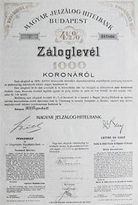 Magyar Jelzlog-Hitelbank zloglevl 1000 korona 1915