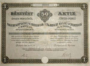 Magyar Kereskedelmi Hitelbank - Schopper J. G.  Rszvnytrsasg rszvny 50 peng 1926