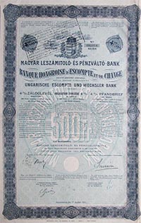 Magyar Leszmtol- s Pnzvltbank zloglevl 500 frank 1911