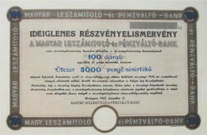 Magyar Leszmtol- s Pnzvltbank rszvnyelismervny 5000 peng 1945