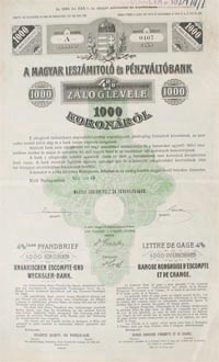 Magyar Leszmtol- s Pnzvltbank zloglevl 1000 korona 1902