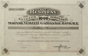 Magyar Nemzeti Gazdasgi Bank Rszvnytrsasg rszvny 1000 korona 1920