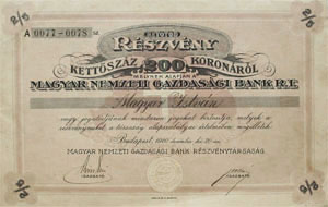 Magyar Nemzeti Gazdasgi Bank Rszvnytrsasg rszvny 200 korona 1920
