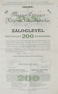 Magyar Orszgos Kzponti Takarkpnztr zloglevl 200 korona 1918