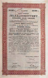 Magyar Pnzgyi Szindiktus jelzlogktvny 100000 korona 1923