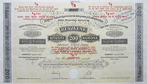Magyar Takarkpnztrak Kzponti Jelzlogbankja rszvny 200 korona 1923
