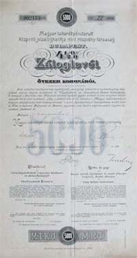 Magyar Takarkpnztrak Kzponti Jelzlogbankja zloglevl 5000 korona 1904