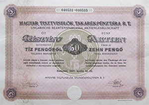 Magyar Tisztviselk Takarkpnztra Rszvnytrsasg rszvny 50 peng 1927