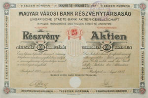 Magyar Vrosi Bank Rszvnytrsasg  25 x 400 korona 1922
