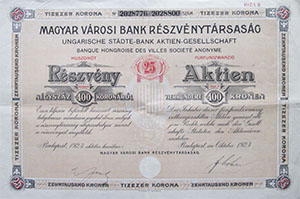 Magyar Vrosi Bank Rszvnytrsasg  25 x 400 korona 1923 oktber