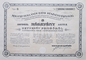 Magyar-Hollandi Bank Rszvnytrsasg rszvny 5x15 peng 1926