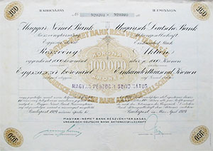 Magyar-Nmet Bank Rszvnytrsasg rszvny 100x1000 korona 1924