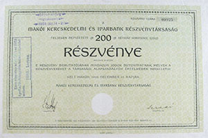 Maki Kereskedelmi s Iparbank Rszvnytrsasg rszvny 200 korona 1920