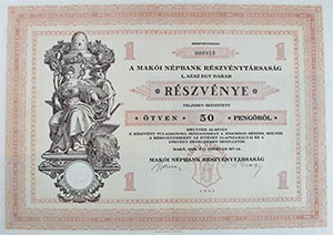 Maki Npbank Rszvnytrsasg rszvny 50 peng 1929