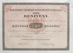 Mramarosi Takarkpnztr Rszvnytrsasg rszvny 200 korona 1896