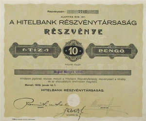 Marcali Hitelbank Rszvnytrsasg rszvny 10 peng 1929
