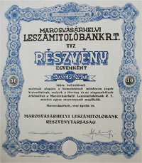 Marosvsrhelyi Leszmitolbank Rszvnytrsasg rszvny 10x20 peng 1942